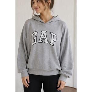 GAP Athletic Hoodie Batwing Dolman Gray Cropped Boxy Sweatshirt Women M NWT